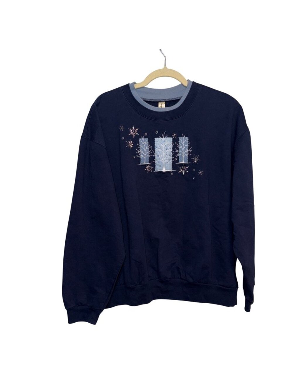 Decorated Originals Womens 3XL Navy Sweatshirt Winter Tree Embroidery Rhinestone